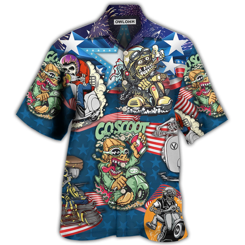 Hawaiian Shirt / Adults / S Scooter And Skull USA Flag - Hawaiian Shirt - Owls Matrix LTD