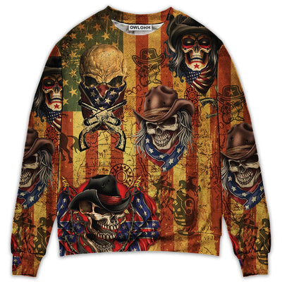 S Skull Cowboy America Retro - Sweater - Ugly Christmas Sweaters - Owls Matrix LTD