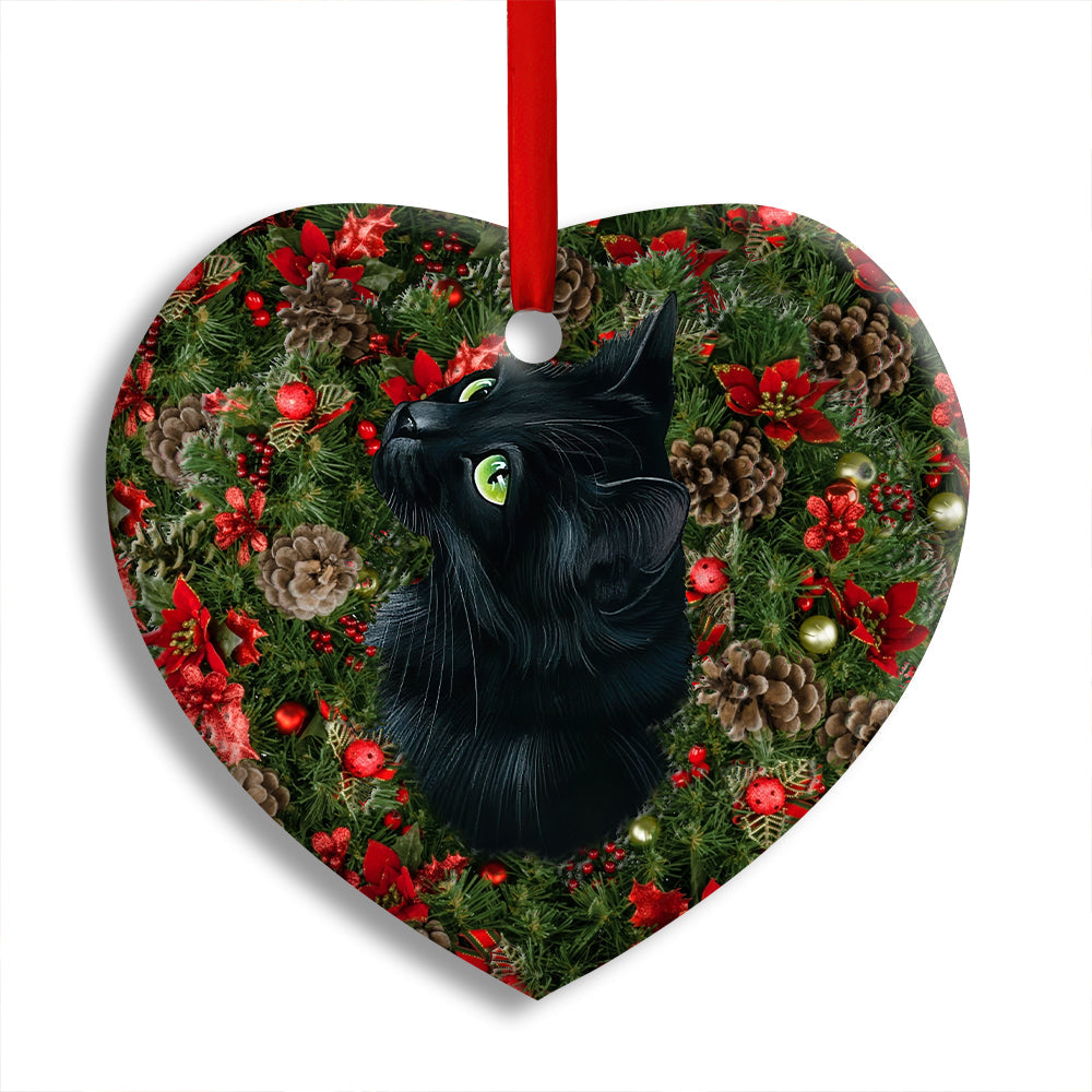 Pack 1 Christmas Black Cat Meowy Catmas - Heart Ornament - Owls Matrix LTD