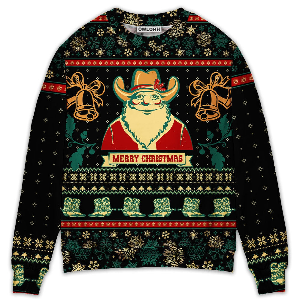 Sweater / S Christmas Cowboy Santa Christmas Old Man - Sweater - Ugly Christmas Sweaters - Owls Matrix LTD