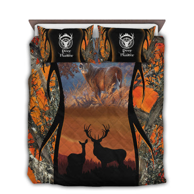 TWIN ( 50 x 60 INCH ) Hunting Deer With Sunset - Quilt Set - Owls Matrix LTD