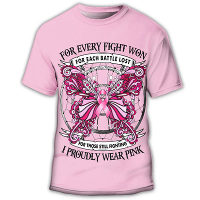 S Beast Cancer I Proudly Wear Pink - Round Neck T- shirt - Owls Matrix LTD