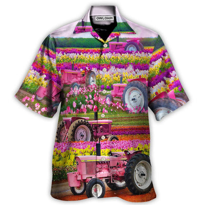 Hawaiian Shirt / Adults / S Tractor In Field Tulip Rural Landscape Majestically - Hawaiian Shirt - Owls Matrix LTD