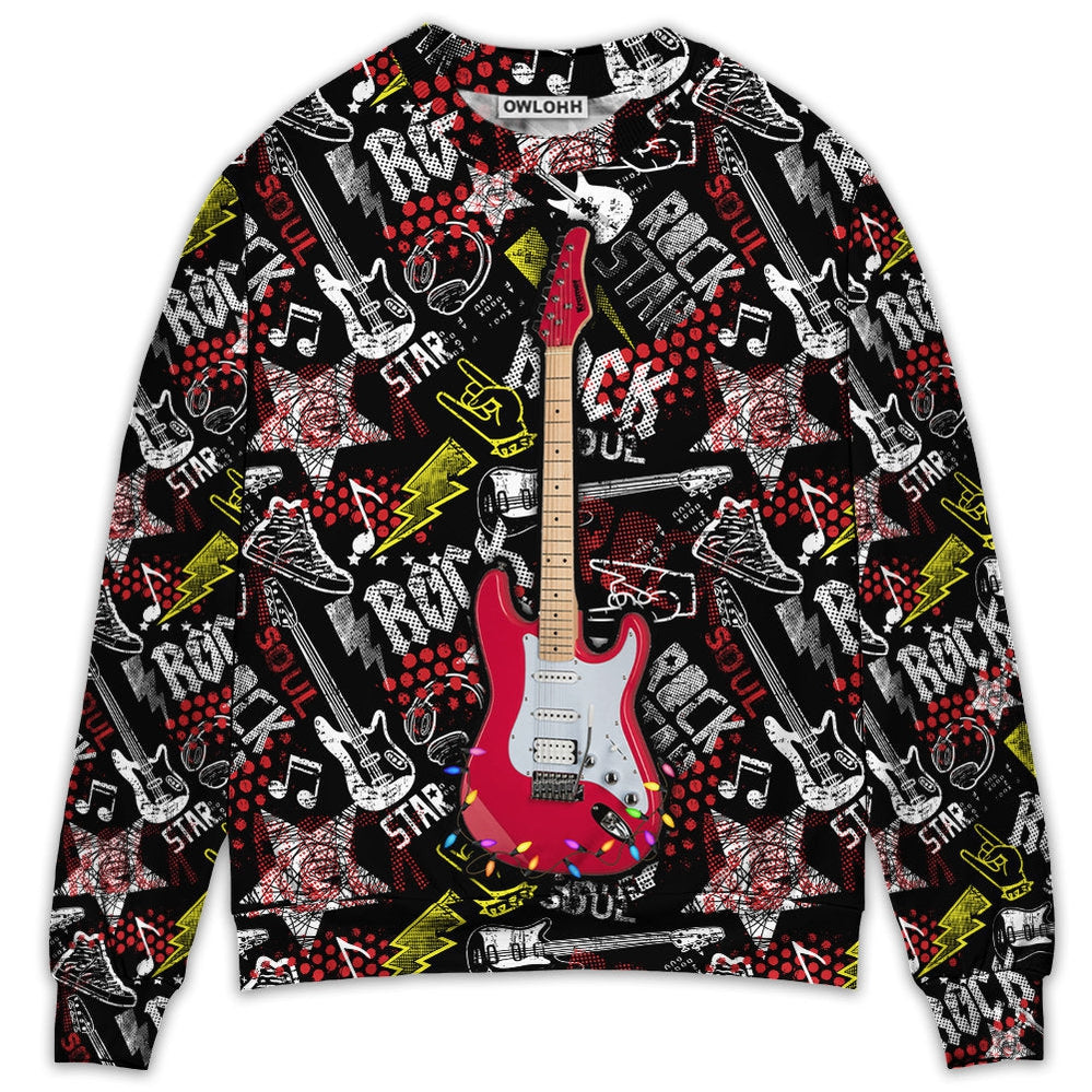 Sweater / S Guitar Rock Soul Merry Christmas - Sweater - Ugly Christmas Sweaters - Owls Matrix LTD