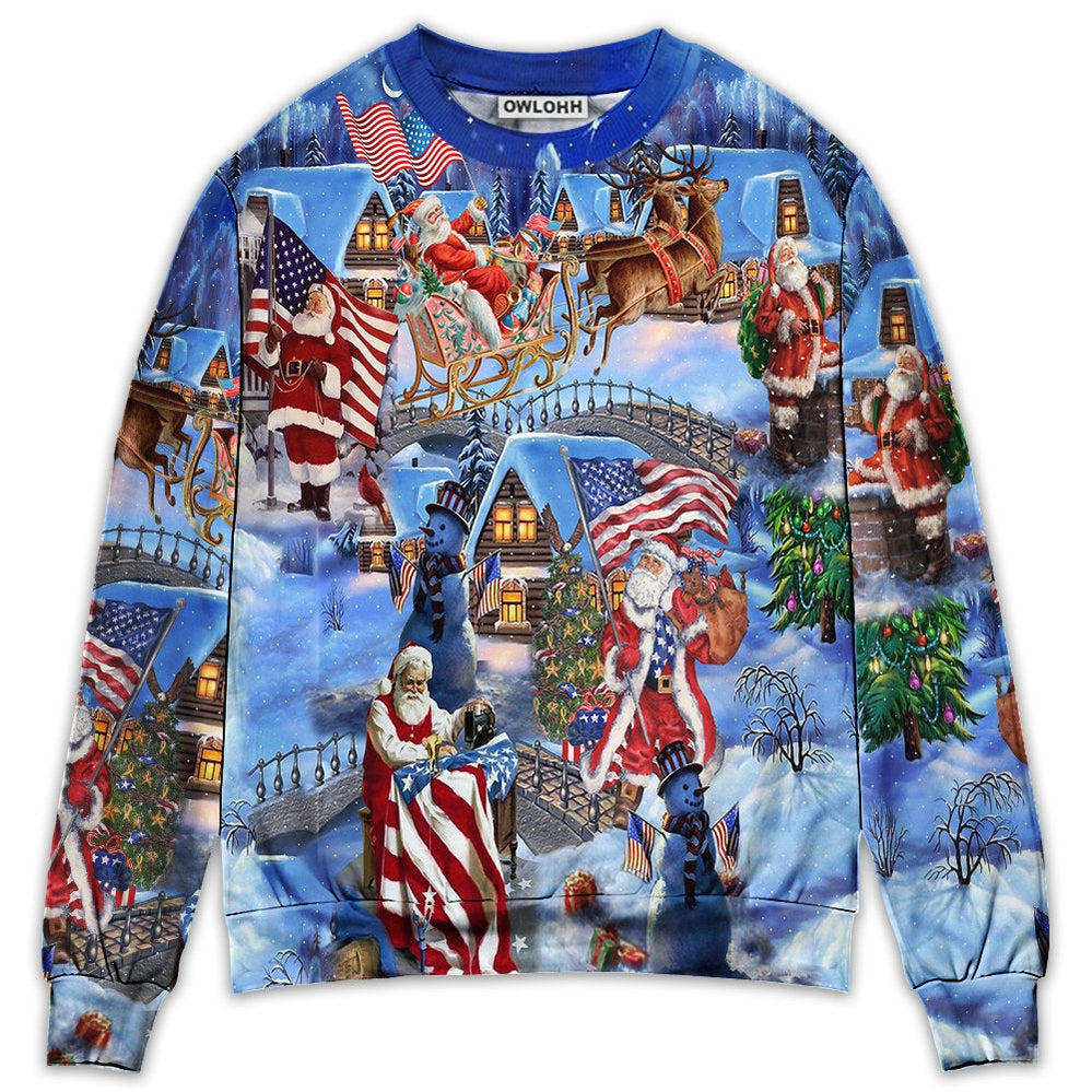 Sweater / S America Christmas Patriotic Santa Claus - Sweater - Ugly Christmas Sweaters - Owls Matrix LTD