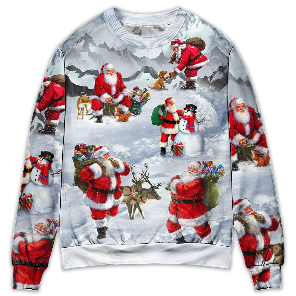 Sweater / S Christmas Santa Claus In The Snow Mountain Art Style - Sweater - Ugly Christmas Sweaters - Owls Matrix LTD