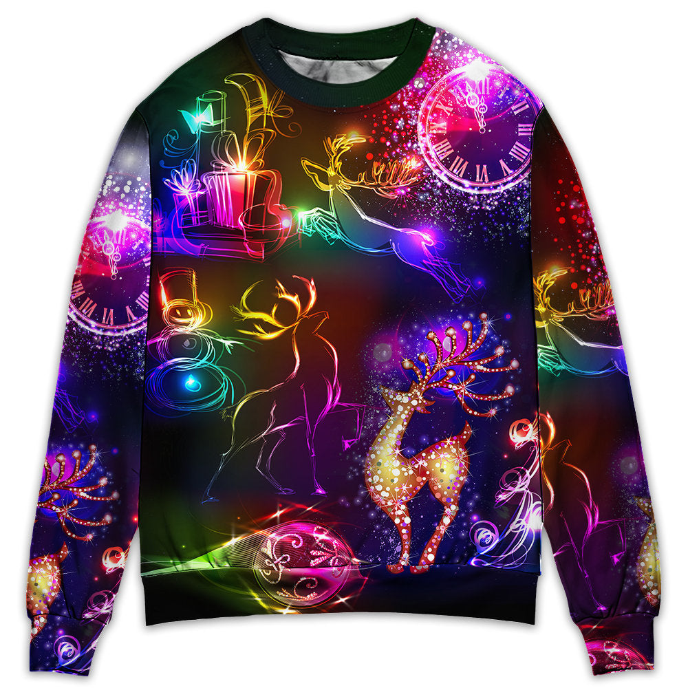 Sweater / S Christmas Reindeer Neon Light Bright - Sweater - Ugly Christmas Sweaters - Owls Matrix LTD