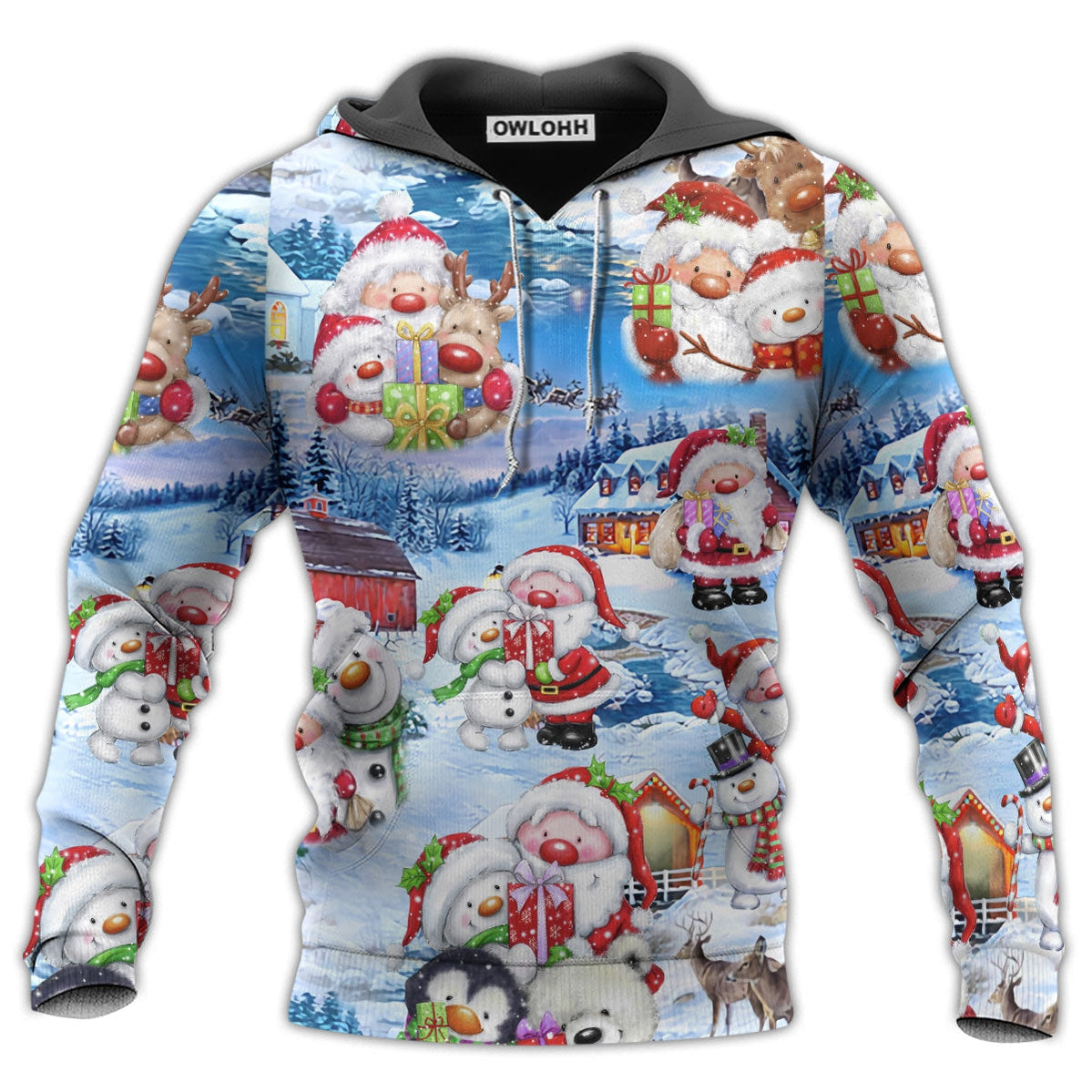 Santa And Snowman Christmas Holiday - Hoodie - Owls Matrix LTD