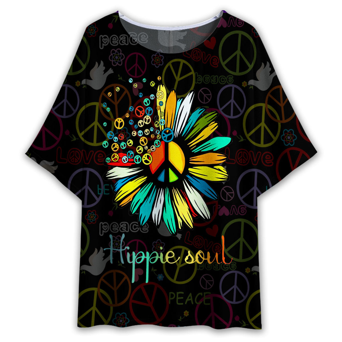 S Hippie Sunflower Hippie Soul Life - Women's T-shirt With Bat Sleeve - Owls Matrix LTD