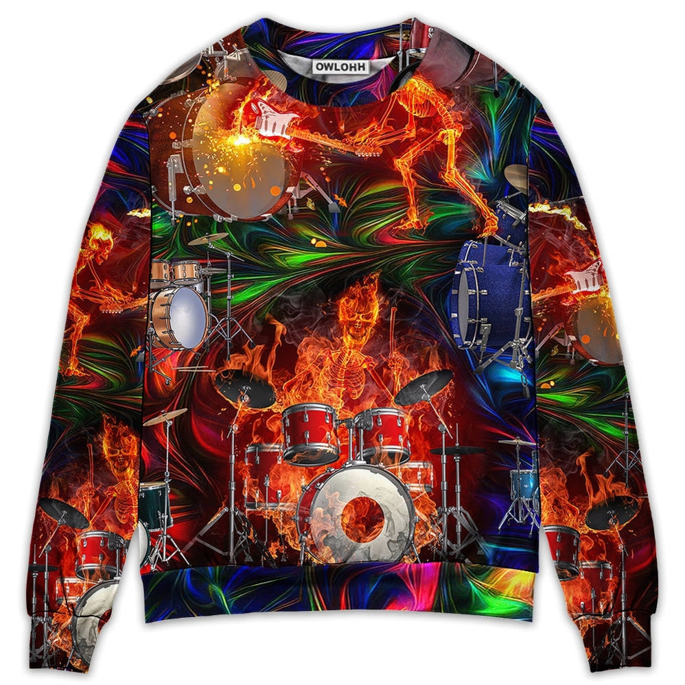 Drum Is My Life Fire Skull Colorful Style - Sweater - Ugly Christmas Sweaters - Owls Matrix LTD
