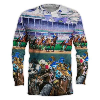 Horse Racing Art Horse Lover - Long Sleeve T-shirt - Owls Matrix LTD