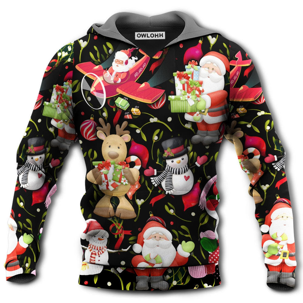 Unisex Hoodie / S Christmas Joyful Santa Snowman Merry Xmas - Hoodie - Owls Matrix LTD