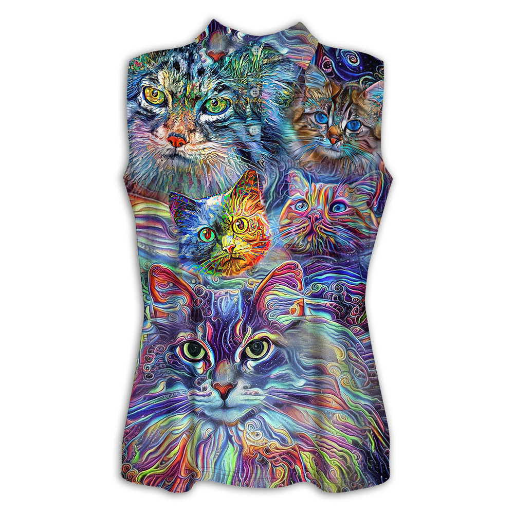 XS Cat Art Hippie Lover Cat Colorful - Women's Polo Shirt - Owls Matrix LTD