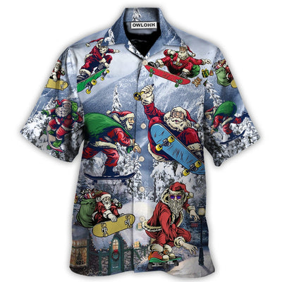 Hawaiian Shirt / Adults / S Christmas Santa Claus Skateboarding Snow Mountain Gift Light Art Style - Hawaiian Shirt - Owls Matrix LTD
