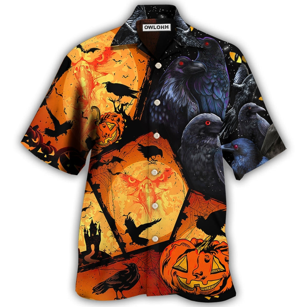 Hawaiian Shirt / Adults / S Halloween Raven Pumpkin Scary - Hawaiian Shirt - Owls Matrix LTD