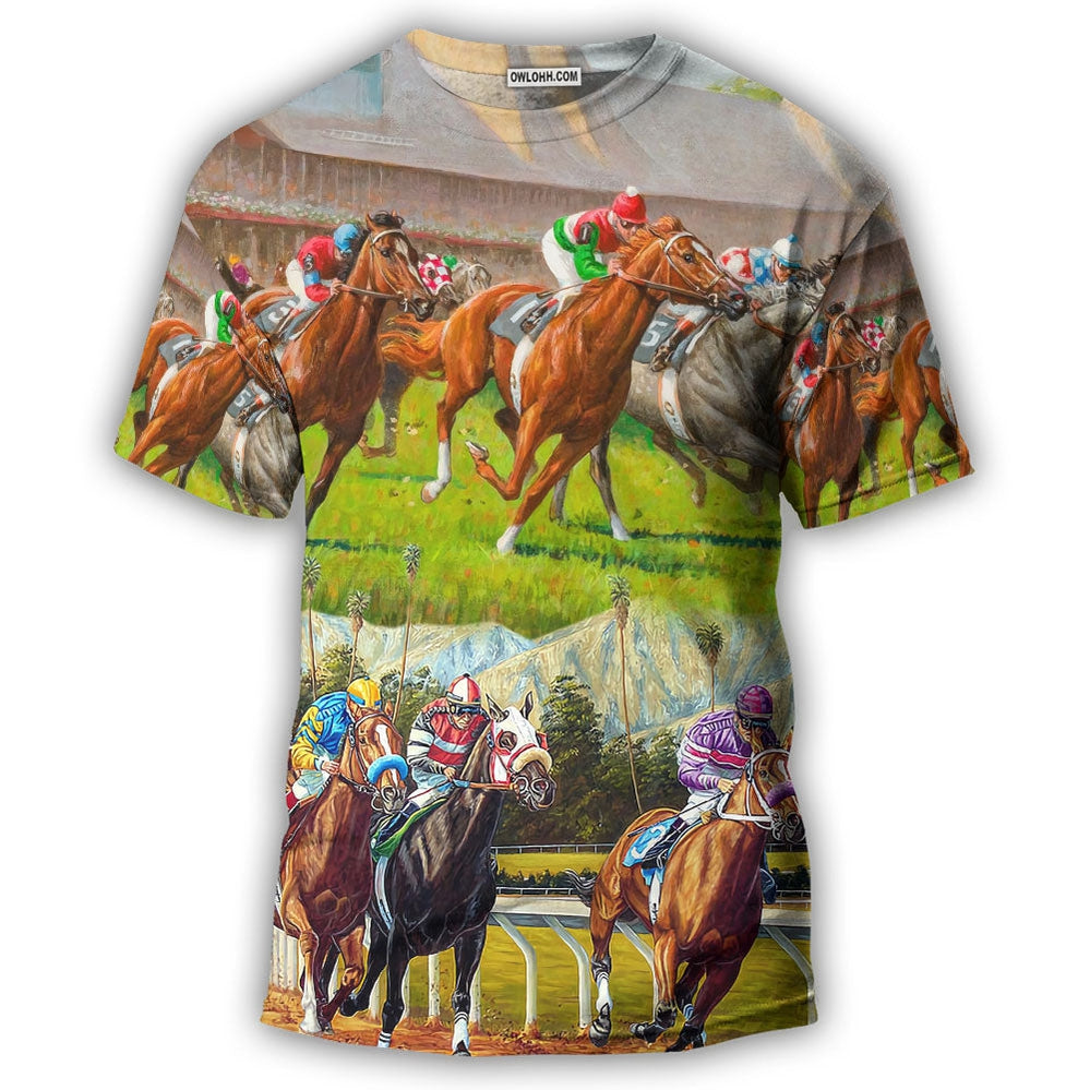 S Horse Racing Don't Look Back - Round Neck T-shirt - Owls Matrix LTD