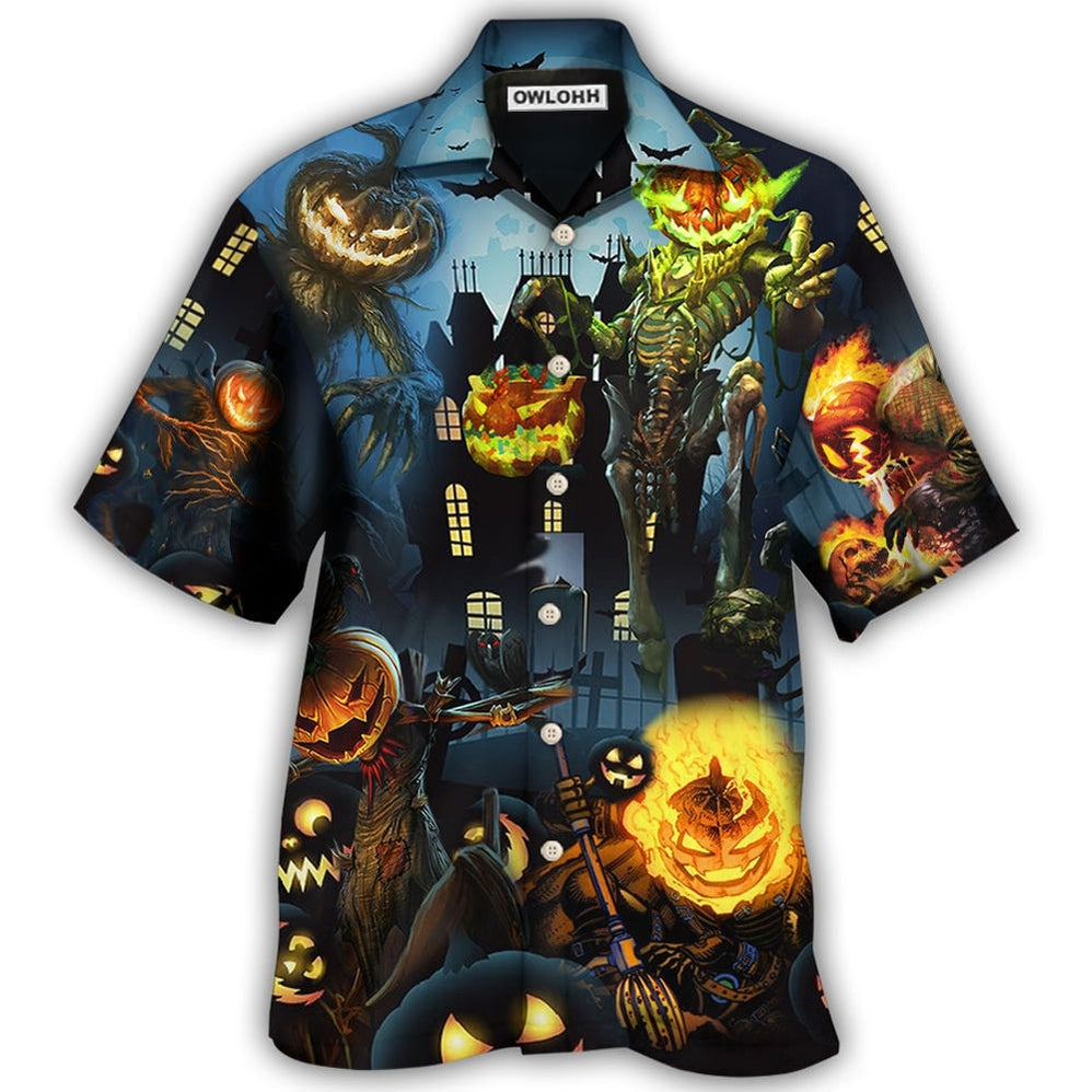 Hawaiian Shirt / Adults / S Halloween Pumpkin Scary Sky Night - Hawaiian Shirt - Owls Matrix LTD