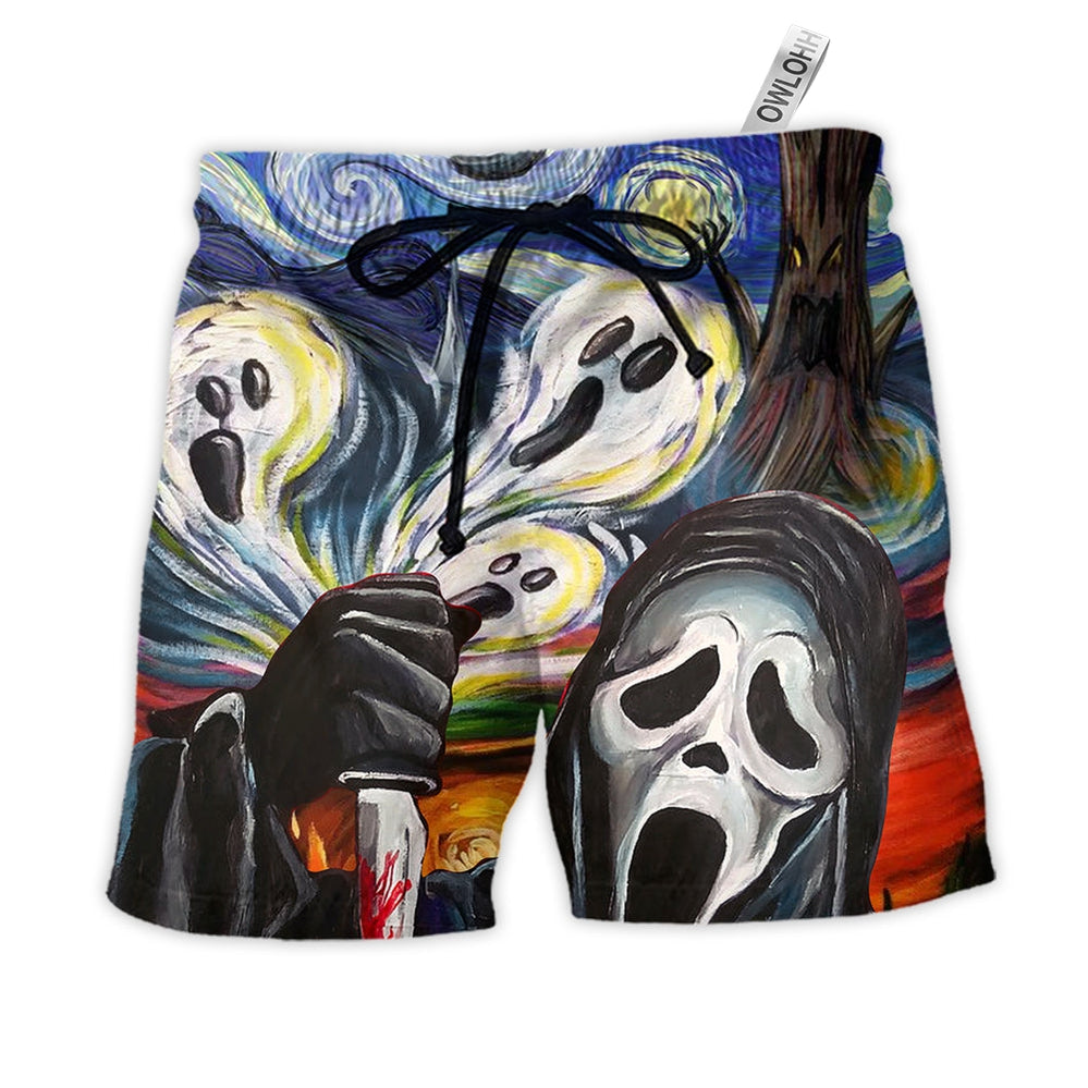 Beach Short / Adults / S Halloween Ghost Scream Starry Night Funny Boo Art Style - Beach Short - Owls Matrix LTD