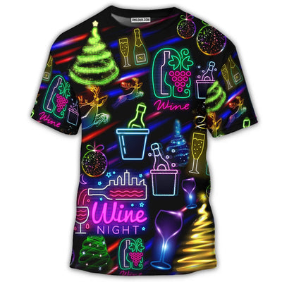S Beer Christmas Neon Art Drinking - Round Neck T-shirt - Owls Matrix LTD