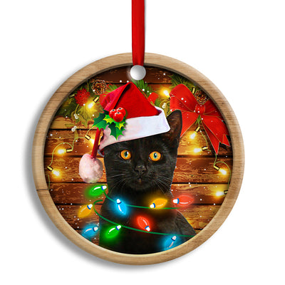 Pack 1 Christmas Black Cat Funny Xmas Light Decor Tree Hanging - Circle Ornament - Owls Matrix LTD