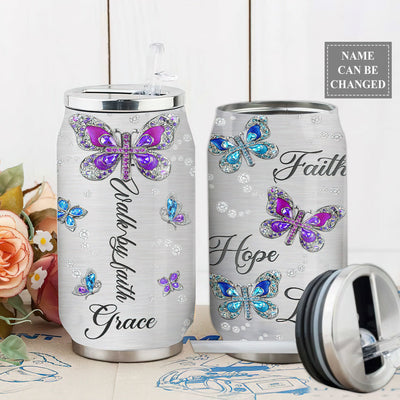 S Butterfly Faith Hope Love Jewel Style Personalized - Soda Can Tumbler - Owls Matrix LTD