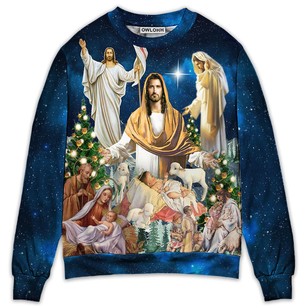 Sweater / S Jesus Christmas Miracle Night - Sweater - Ugly Christmas Sweaters - Owls Matrix LTD