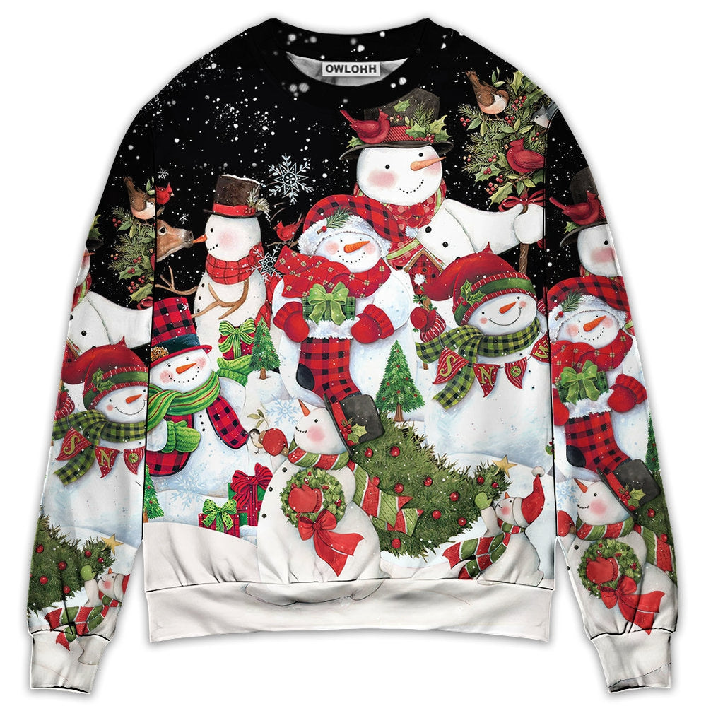 Sweater / S Christmas Cutie Snowman Happy Xmas Cardinal - Sweater - Ugly Christmas Sweaters - Owls Matrix LTD