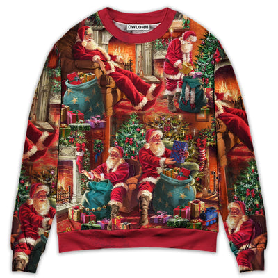 Christmas Santa Claus Story Chilling Happy Xmas Art Style - Sweater - Ugly Christmas Sweaters - Owls Matrix LTD