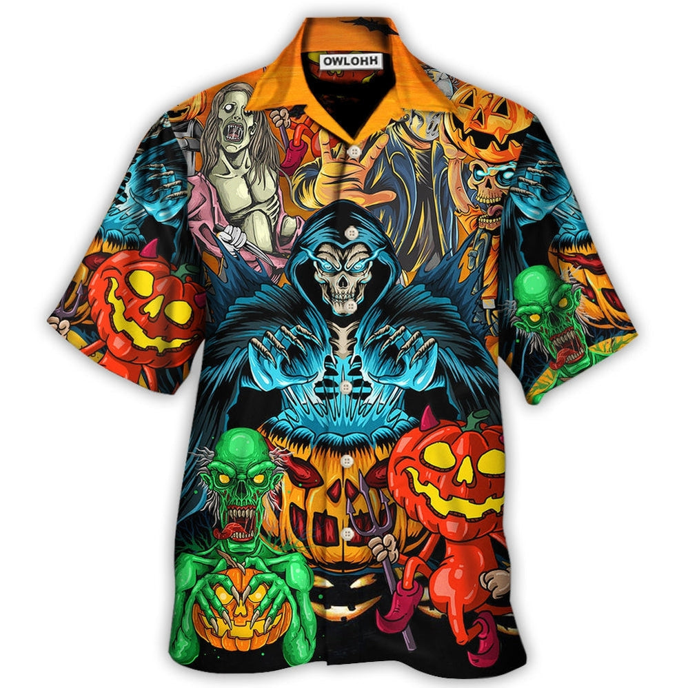 Hawaiian Shirt / Adults / S Halloween Scary Skull Pumpkin Horror Art Style - Hawaiian Shirt - Owls Matrix LTD