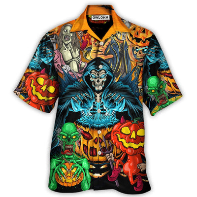 Hawaiian Shirt / Adults / S Halloween Scary Skull Pumpkin Horror Art Style - Hawaiian Shirt - Owls Matrix LTD
