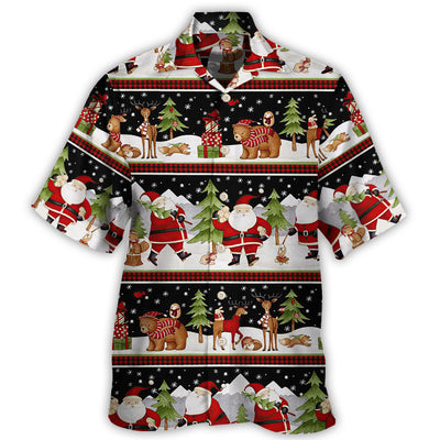 Hawaiian Shirt / Adults / S Christmas Happy Night With Santa Reindeer And Bear - Hawaiian Shirt - Owls Matrix LTD