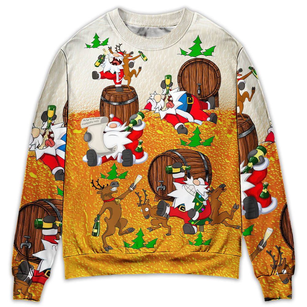 Sweater / S Christmas Santa Claus Drunk Beer Funny Happy Xmas - Sweater - Ugly Christmas Sweaters - Owls Matrix LTD