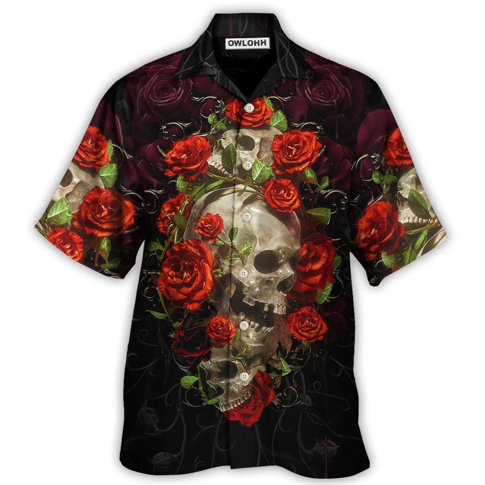 Hawaiian Shirt / Adults / S Skull And Roses Art - Hawaiian Shirt - Owls Matrix LTD