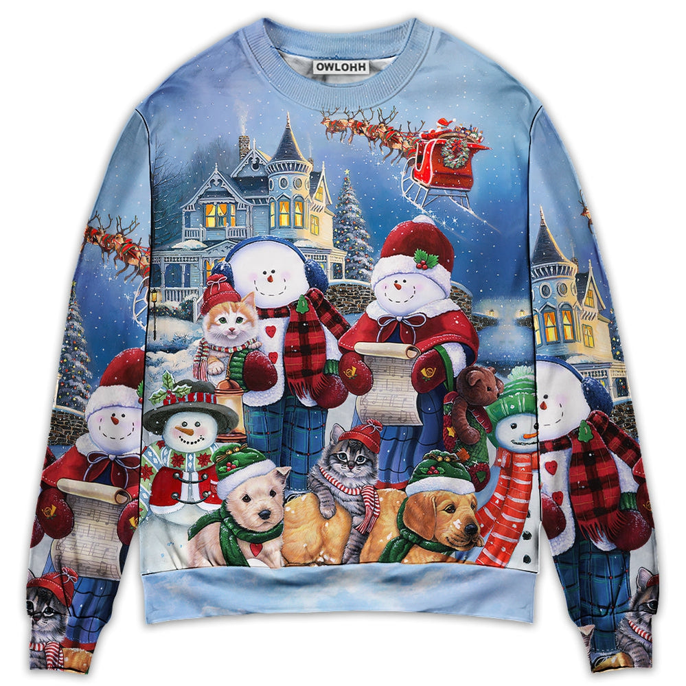Christmas Family In Love Snowman So Happy Xmas Art Style - Sweater - Ugly Christmas Sweaters - Owls Matrix LTD