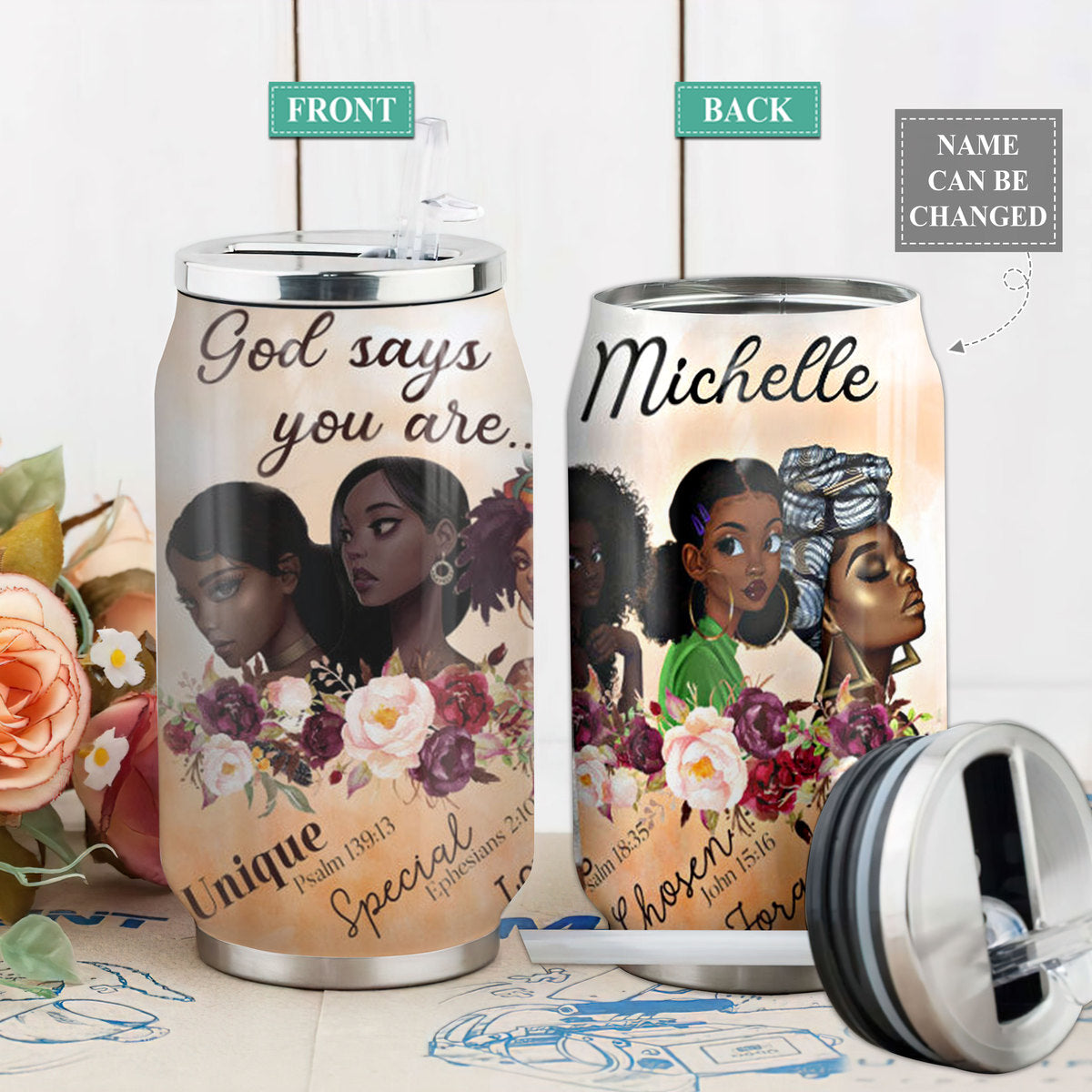 S Black Woman God Says You Are Personalized - Soda Can Tumbler - Owls Matrix LTD