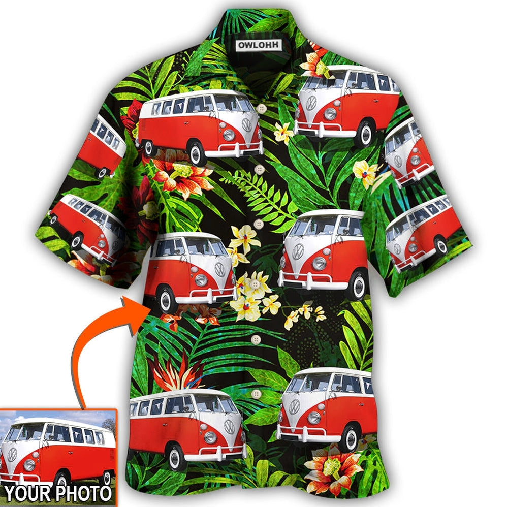 Hawaiian Shirt / Adults / S Hippie Van Volkswagen Camper Van Tropical Flower Custom Photo - Hawaiian Shirt - Owls Matrix LTD