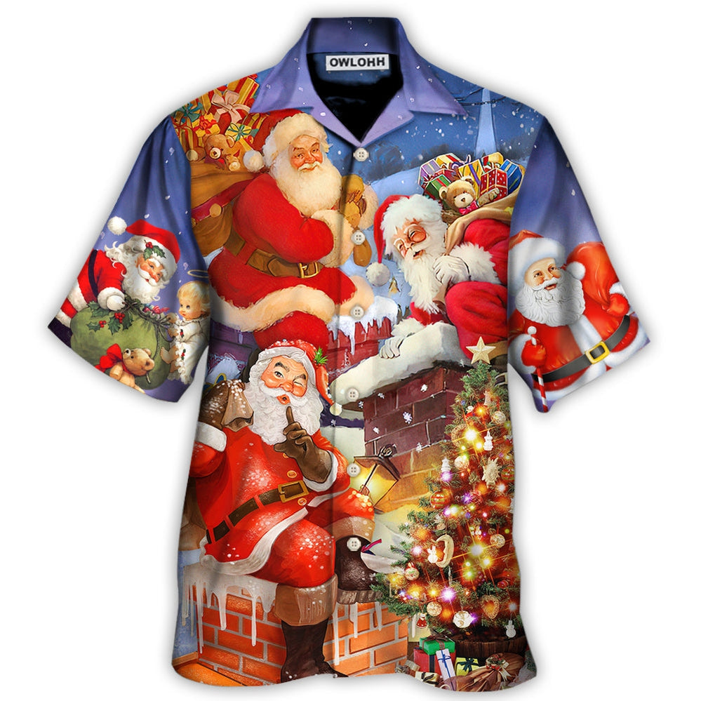 Hawaiian Shirt / Adults / S Christmas Up On Rooftop Santa Claus Art Style - Hawaiian Shirt - Owls Matrix LTD