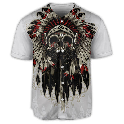 Native American Skull Art Style - Baseball Jersey - Owls Matrix LTD