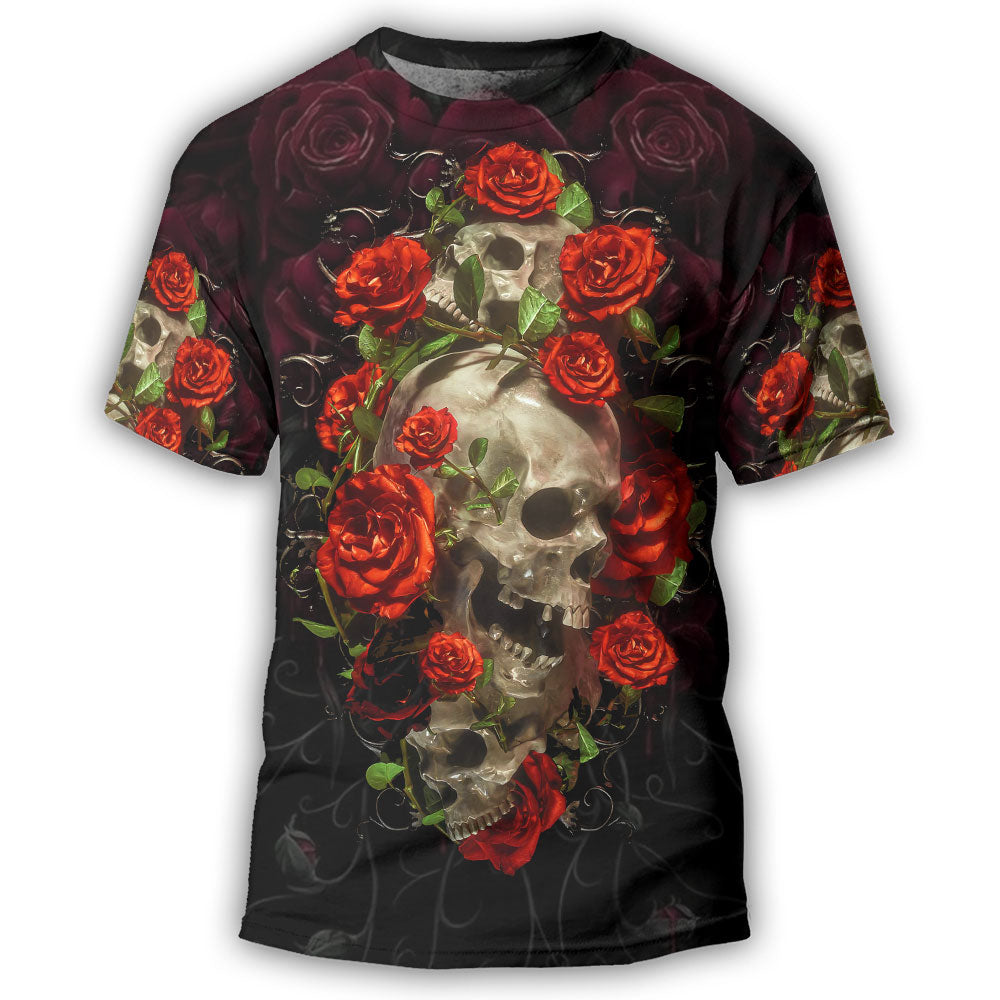 S Skull And Roses Art - Round Neck T-shirt - Owls Matrix LTD