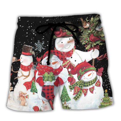 Beach Short / Adults / S Christmas Cutie Snowman Happy Xmas Cardinal - Beach Short - Owls Matrix LTD