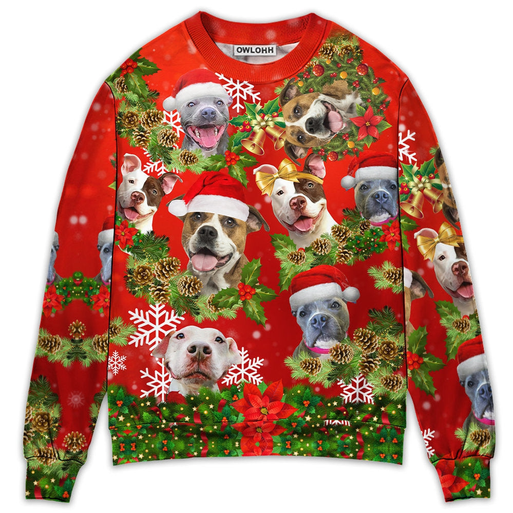 Sweater / S Pitbull Christmas Pitbulls Are Family - Sweater - Ugly Christmas Sweaters - Owls Matrix LTD