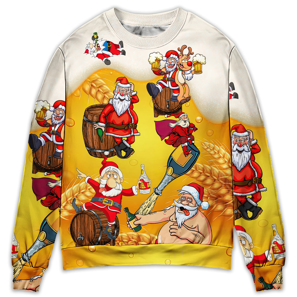 Sweater / S Christmas Santa Claus Drunk Beer Funny Troll Xmas - Sweater - Ugly Christmas Sweaters - Owls Matrix LTD