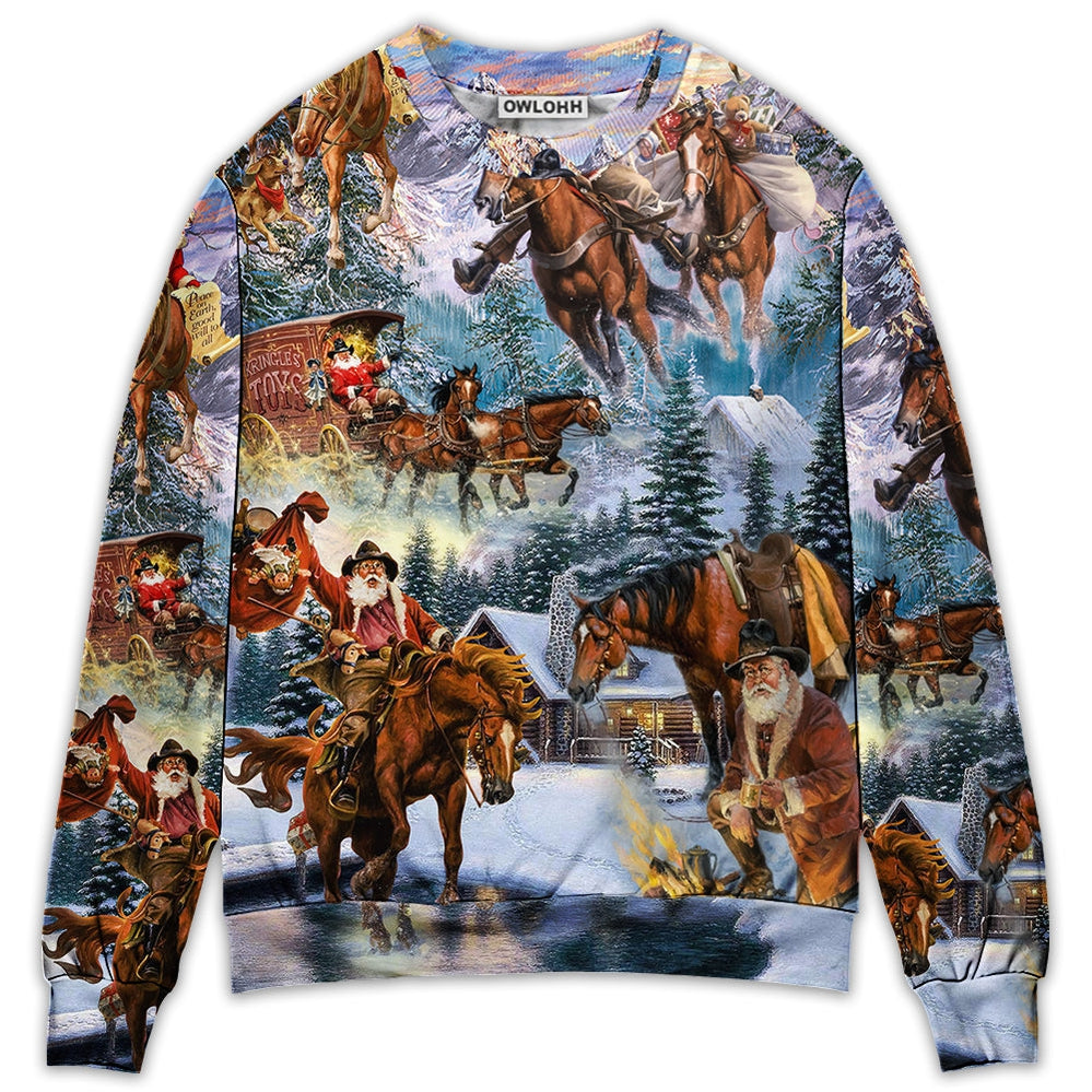Sweater / S Christmas Santa Claus Riding Horse Snow Mountain Art Style - Sweater - Ugly Christmas Sweaters - Owls Matrix LTD