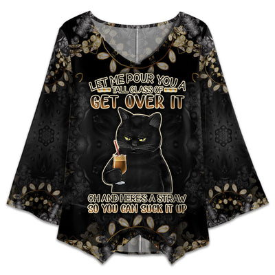 S Black Cat Let Me Pour You A Tall Glass - V-neck T-shirt - Owls Matrix LTD