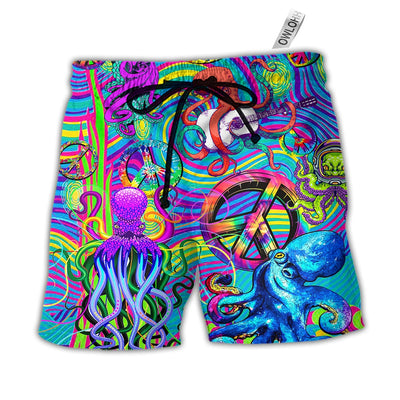 Beach Short / Adults / S Hippie Funny Octopus Colorful Tie Dye Art Style - Beach Short - Owls Matrix LTD
