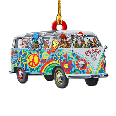 Hippie Christmas Hippie Van Smoke Weed Party - Custom Shape Ornament - Owls Matrix LTD