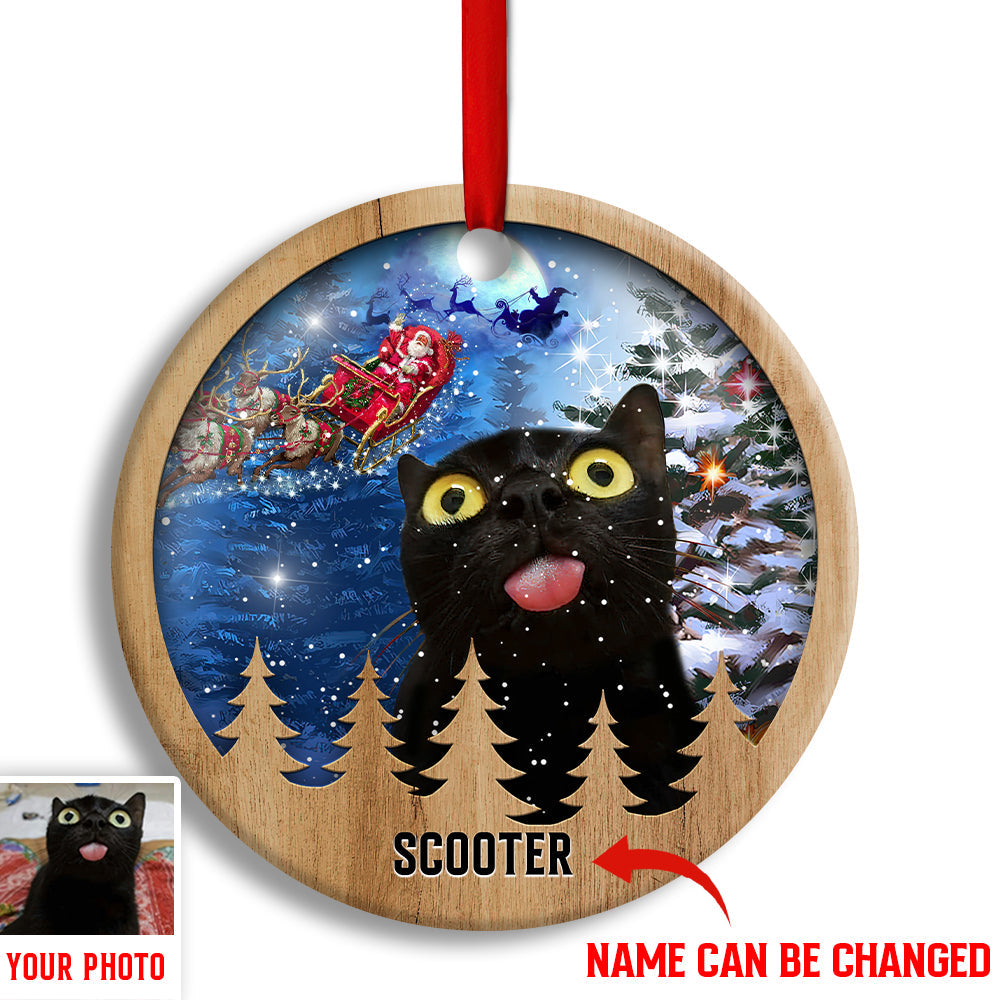 Pack 1 Christmas Black Cat Funny Love Xmas Light Decor Tree Hanging Custom Photo Personalized - Circle Ornament - Owls Matrix LTD