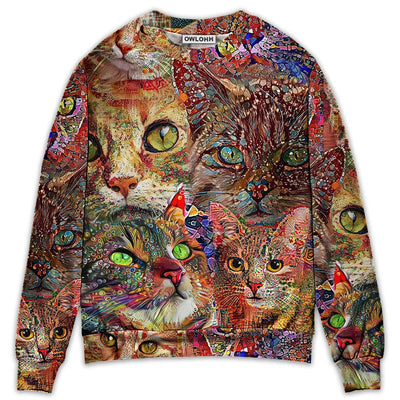 Sweater / S Cat Art Lover Cat Colorful - Sweater - Ugly Christmas Sweaters - Owls Matrix LTD