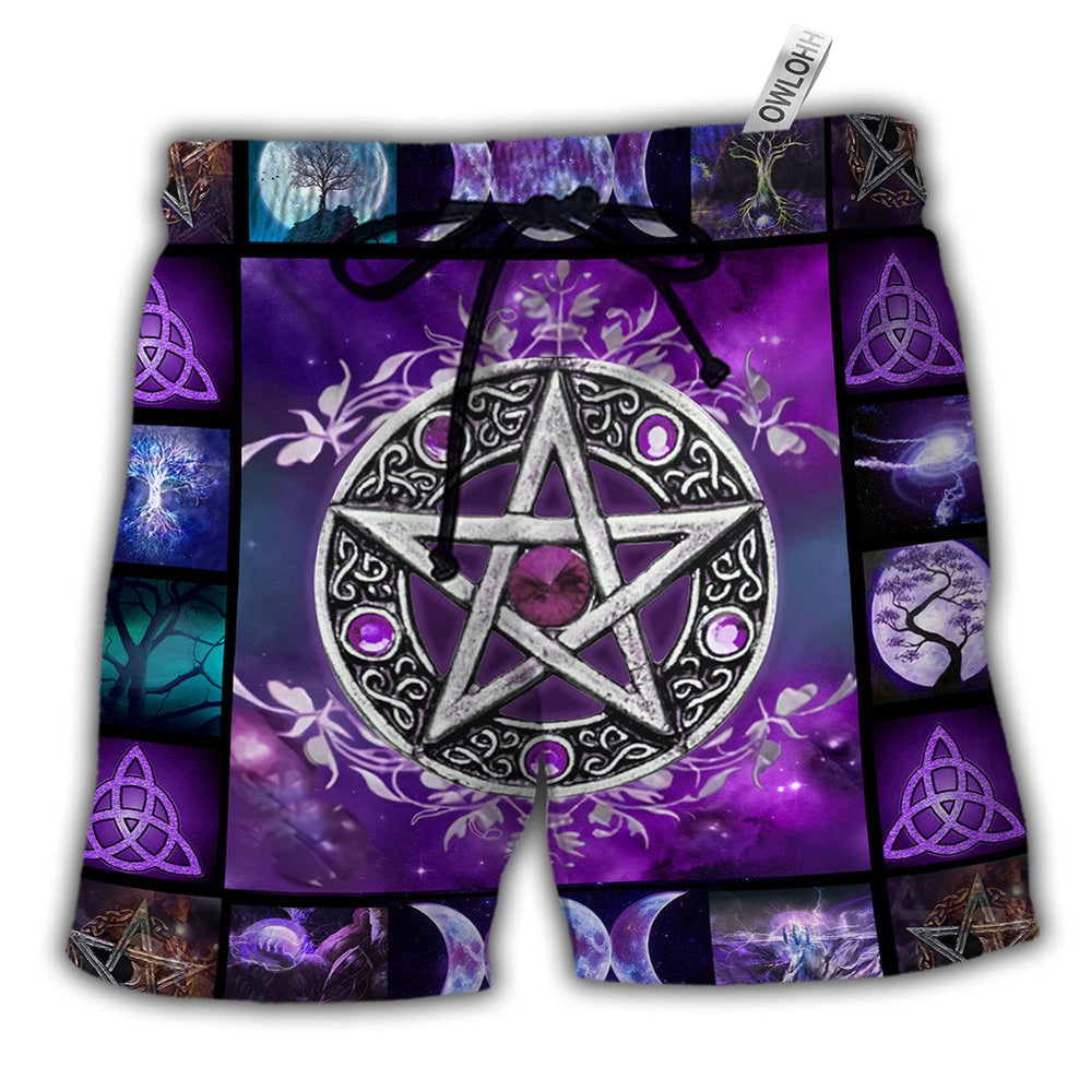 Beach Short / Adults / S Wicca Witch Vibes Purple Pentagram - Beach Short - Owls Matrix LTD