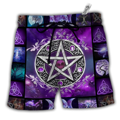 Beach Short / Adults / S Wicca Witch Vibes Purple Pentagram - Beach Short - Owls Matrix LTD